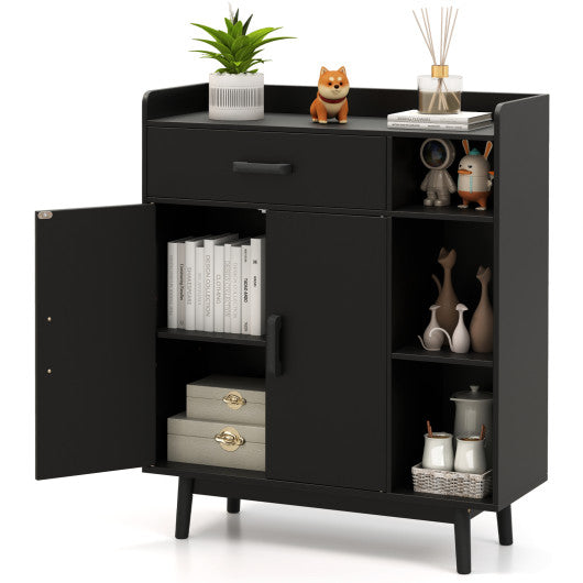 Floor Storage Cabinet Free Standing Cupboard Chest with 1 Drawer-Black
