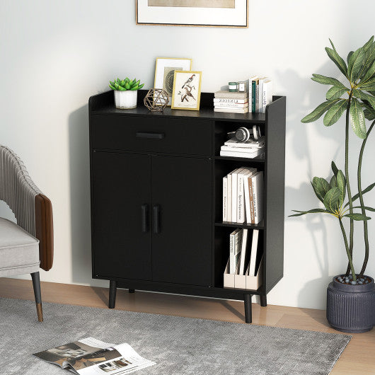 Floor Storage Cabinet Free Standing Cupboard Chest with 1 Drawer-Black