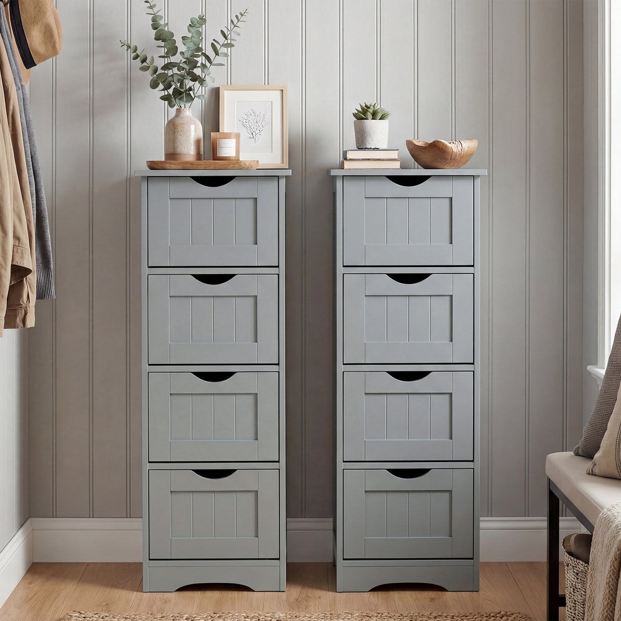 Floor Wooden Free Standing Storage Side Organizer for Bathroom-White