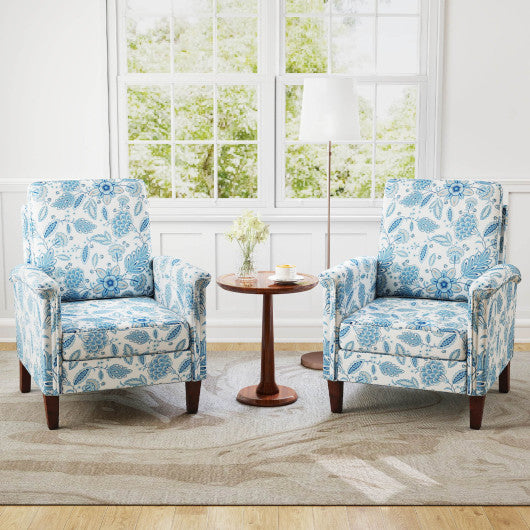 Floral Accent Chair Farmhouse Boho Armchair with Solid Wood Legs and High Back-Blue