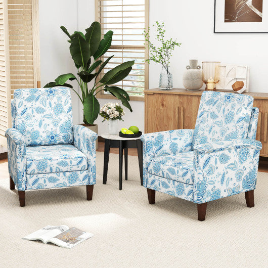 Floral Accent Chair Farmhouse Boho Armchair with Solid Wood Legs and High Back-Blue