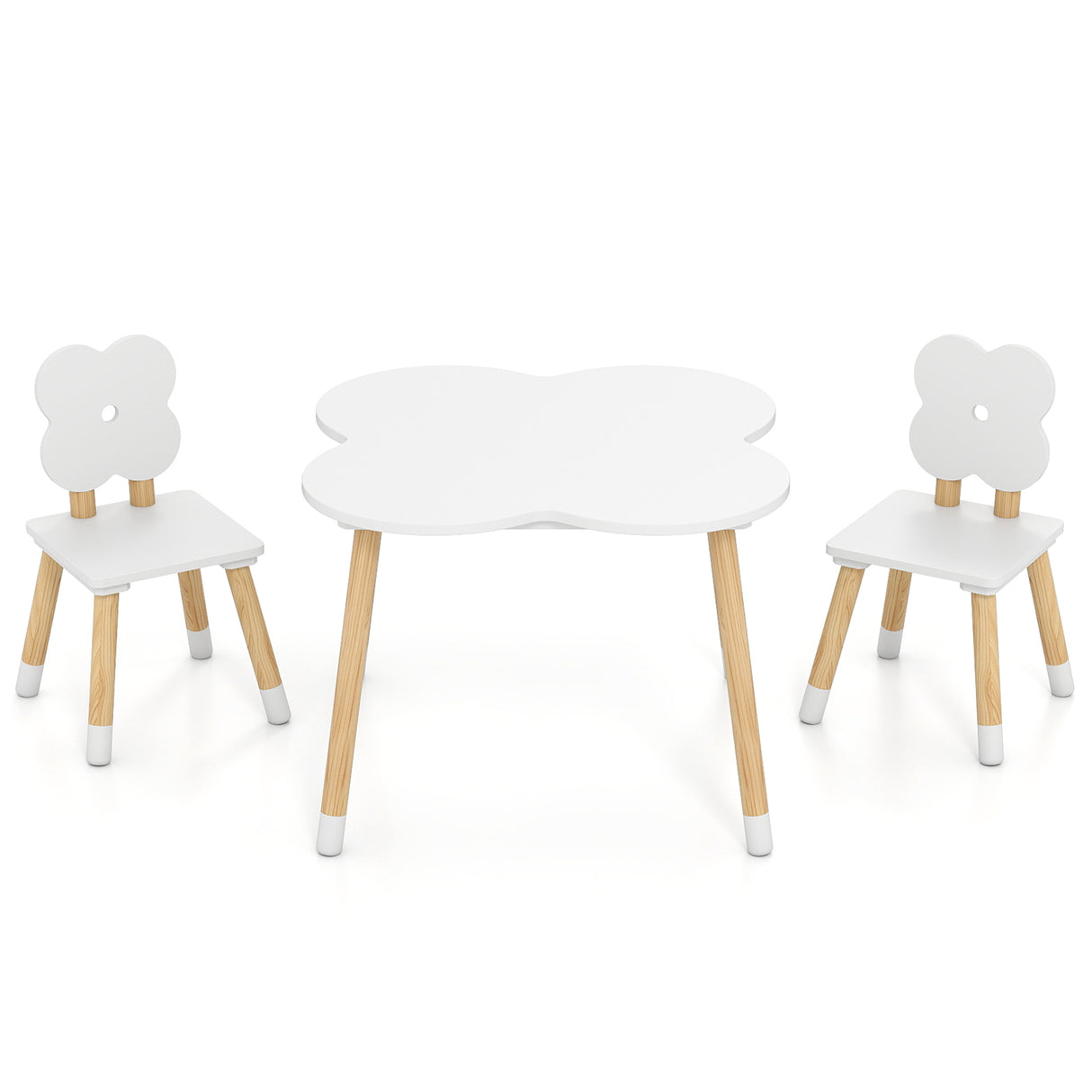 Flower-shaped Kids Table Set with Solid Pine Wood Legs-White
