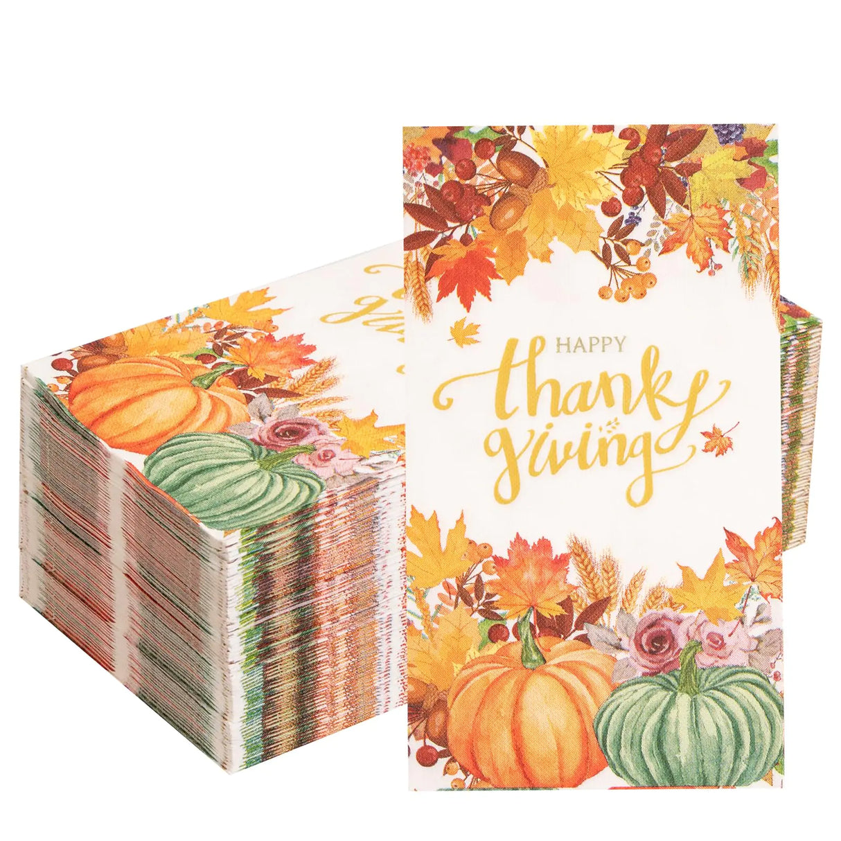 LIYH 150 Count Thanksgiving Pumpkin Guest Napkins 3 Ply Disposable Give Thanks Hand Paper Towels Guests Towel Friends Giving Dinner Home Kitchen Thanksgiving Maple Leaf NapkinsDinner Size