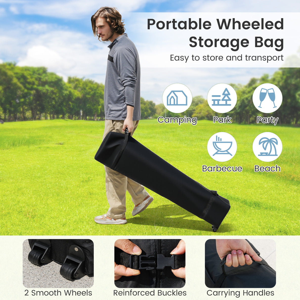 Foldable 10 X 10 Feet Pop up Canopy Tent with Wheeled Bag-Gray