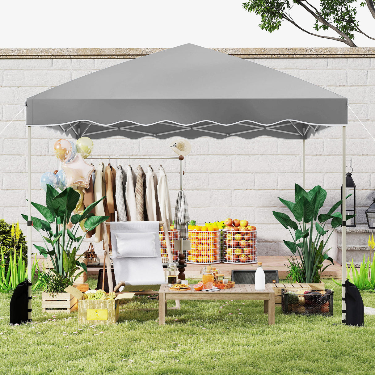 Foldable 10 X 10 Feet Pop up Canopy Tent with Wheeled Bag-Gray