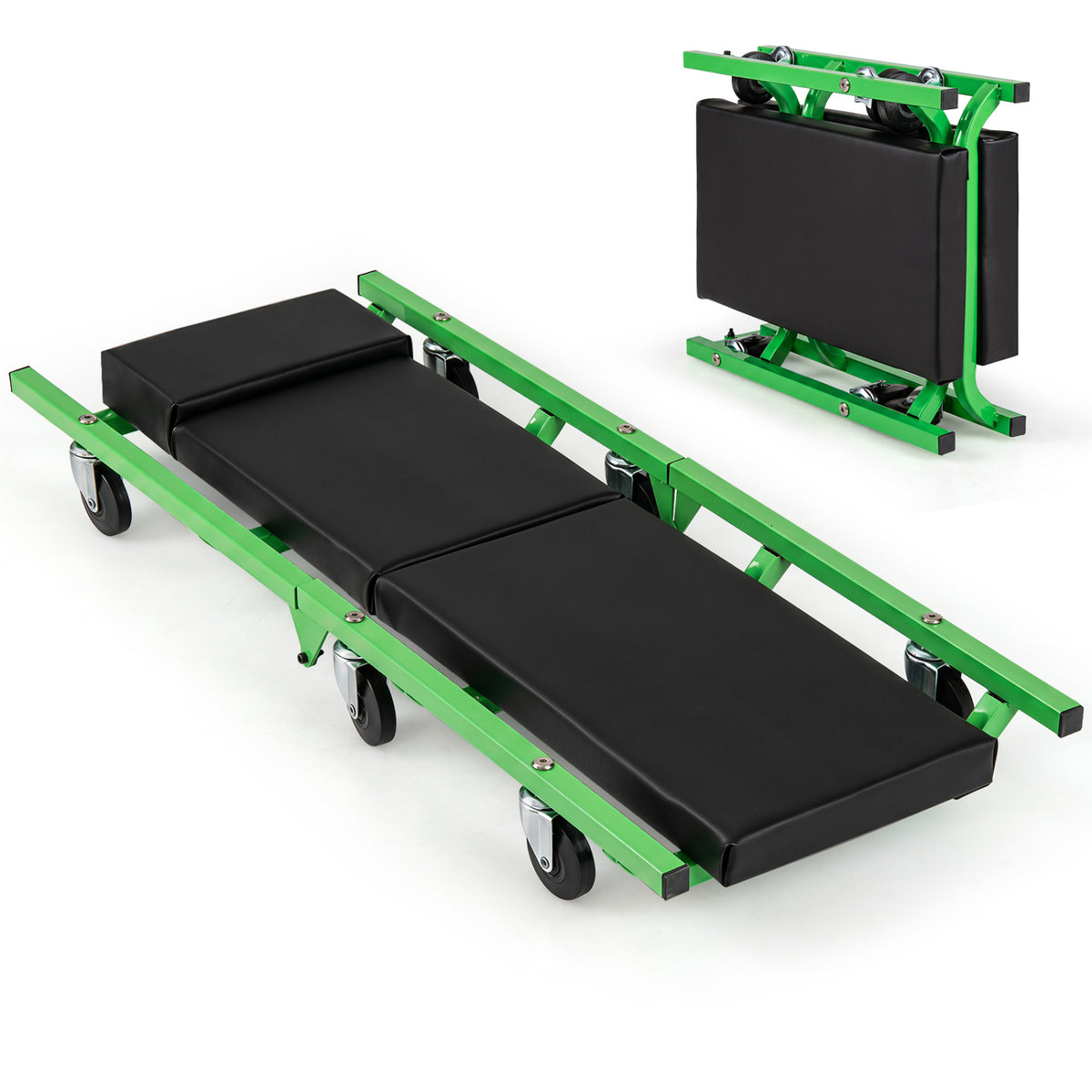Foldable Automotive Creeper with 360° Swivel Wheels 330 lbs for Garage-Green