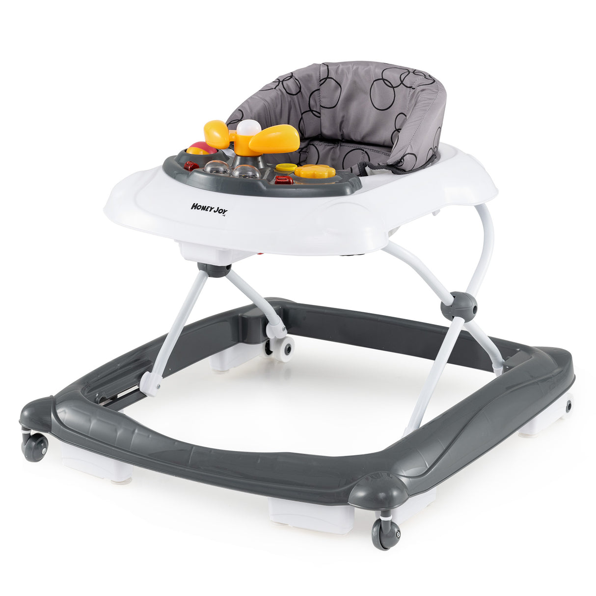 Foldable Baby Walker with 3 Adjustable Heights and Padded Seat-Gray