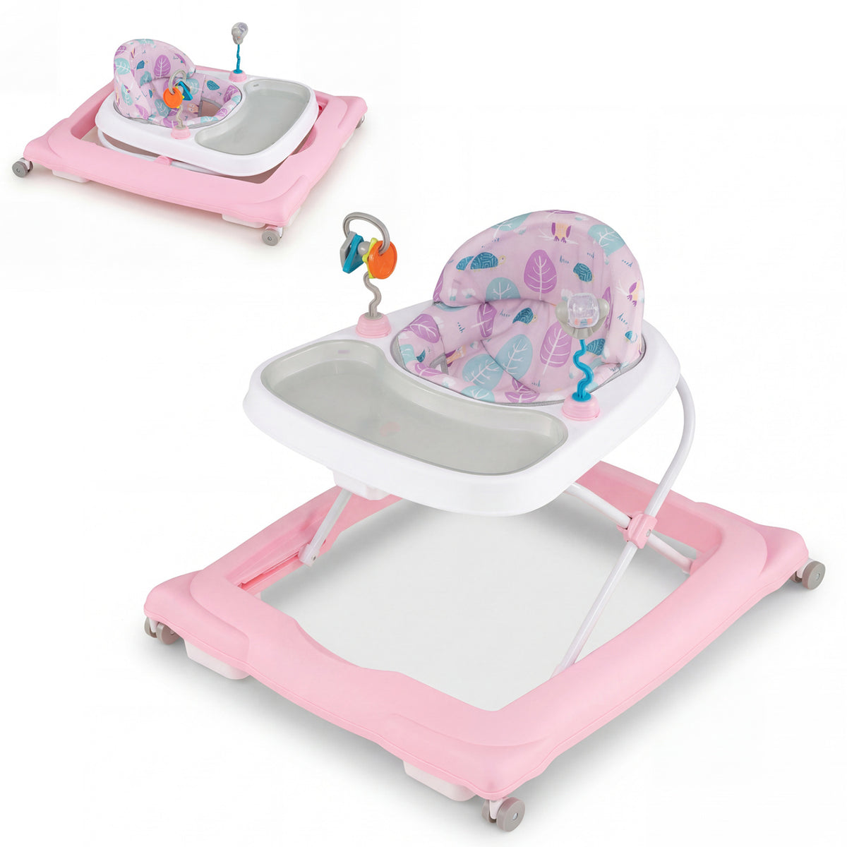 Foldable Baby Walker with Removable Seat and Adjustable Height for 6-12 Months-Pink