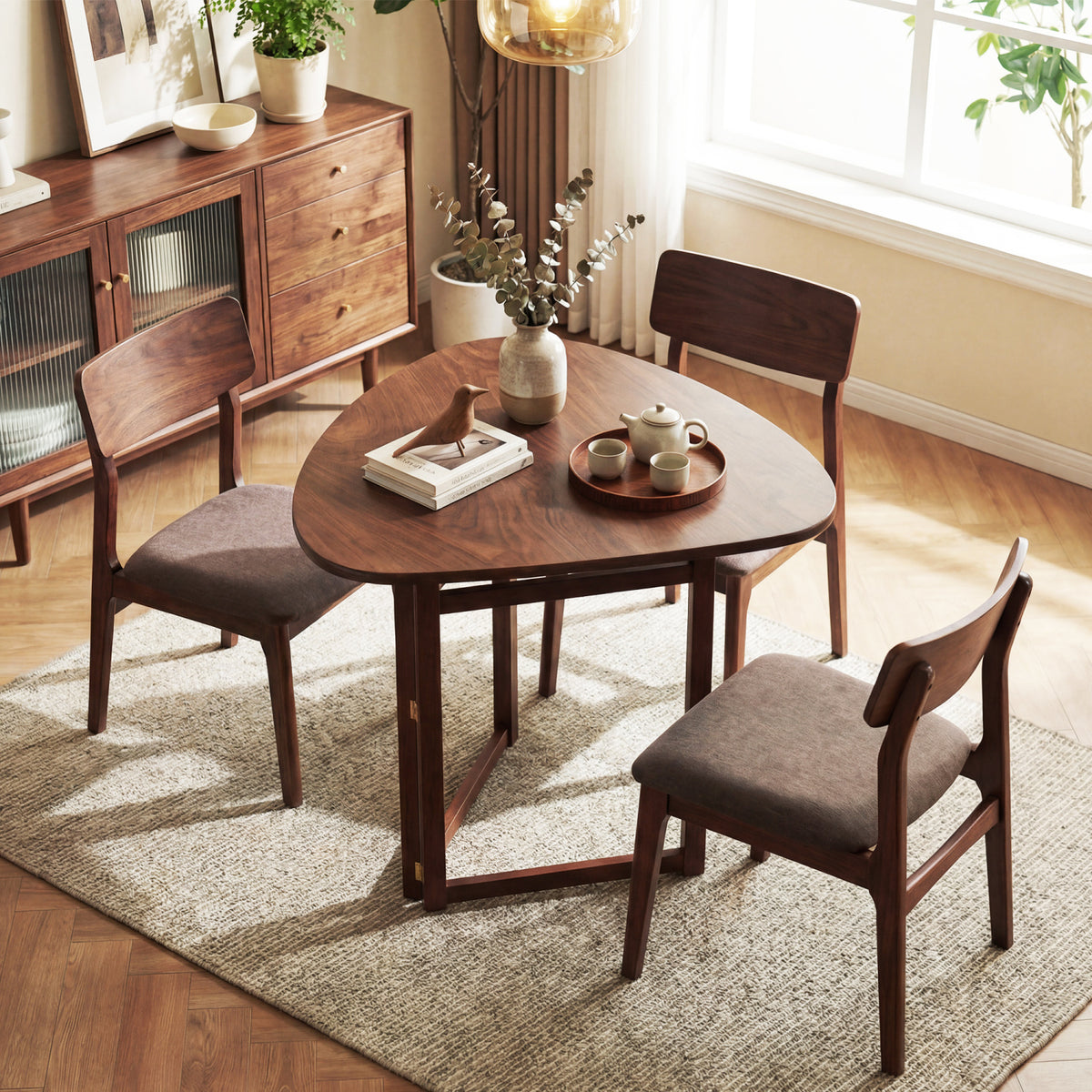 Foldable Dining Table 31.5" Triangular Small Kitchen Table for 2-Walnut