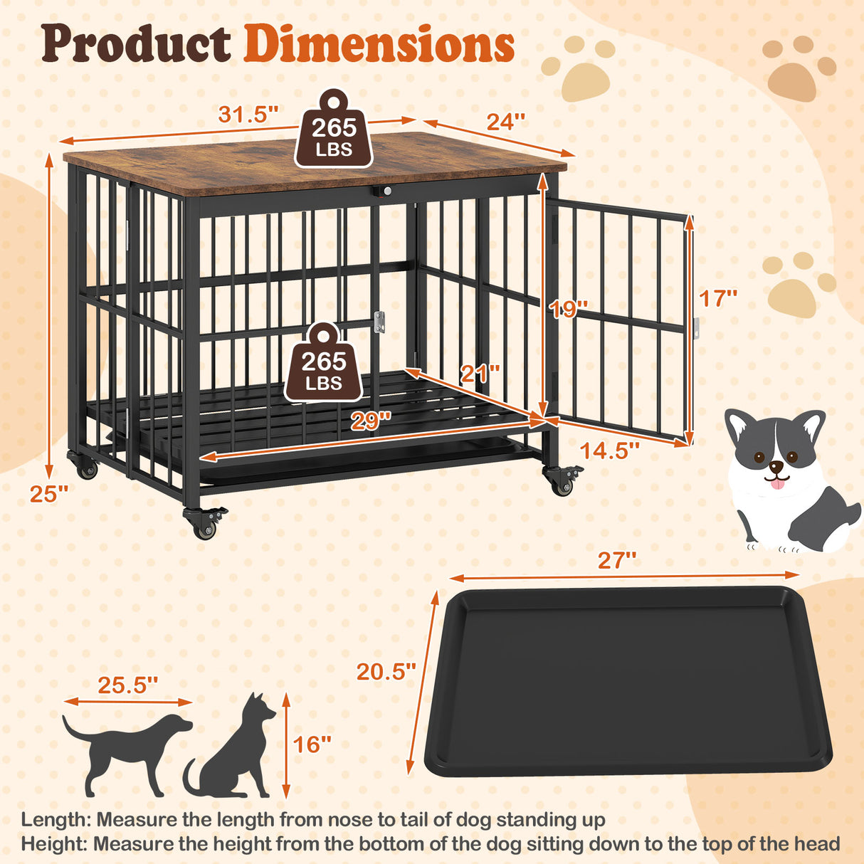 Foldable Dog Crate Furniture with Removable Tray and Lockable Door-S