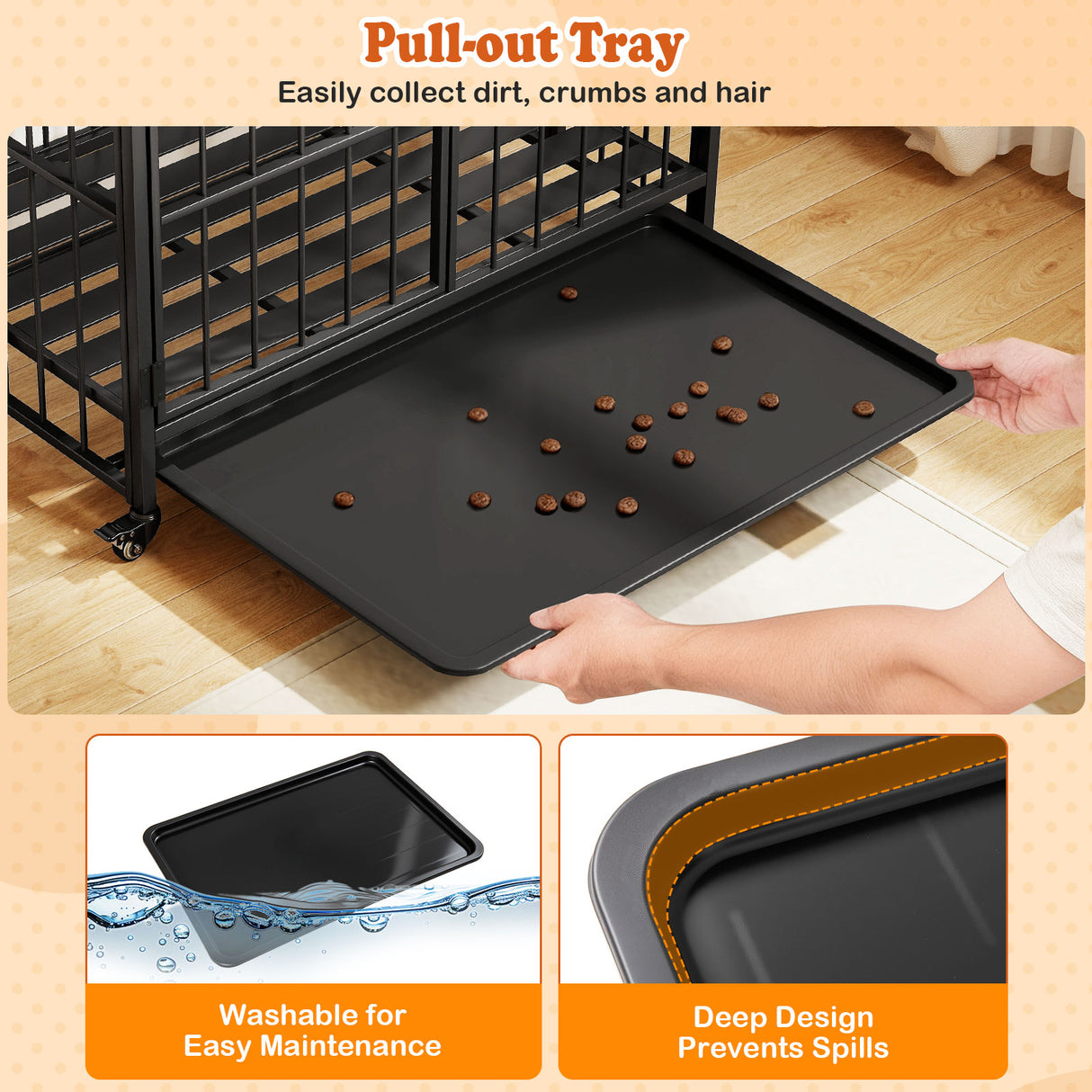Foldable Dog Crate Furniture with Removable Tray and Lockable Door-L