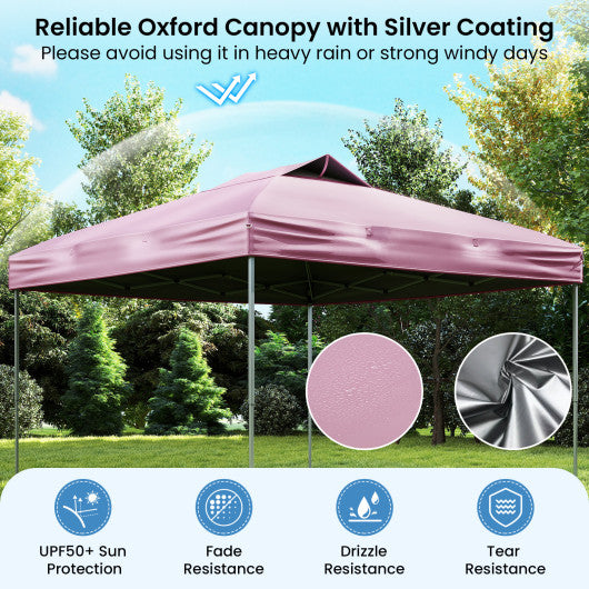 10 X 10 FT Foldable Outdoor Patio Shelter Canopy Tent with 1-Push Center Lock-Pink
