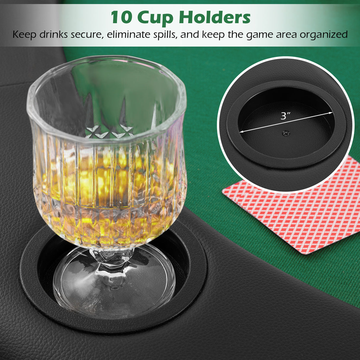 Portable 84 x 42 Inch 10-Player Foldable Padded Poker Table Top-Green