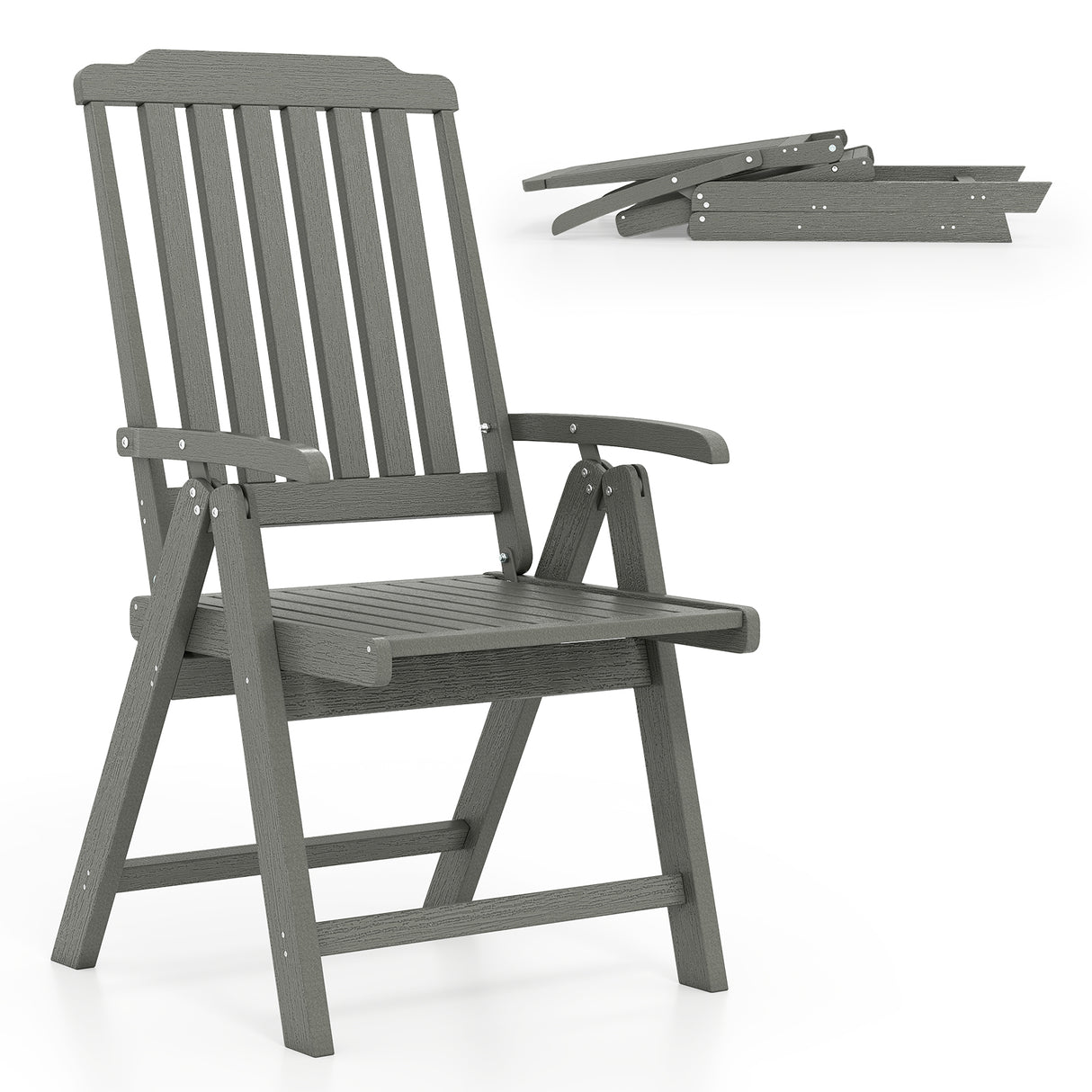 Foldable Patio Chair All-Weather HDPE Outdoor Dining Chair with Armrest-Gray