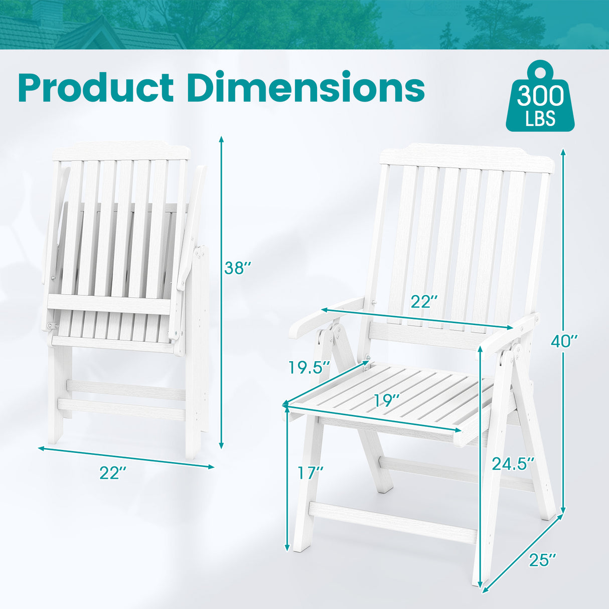 Foldable Patio Chair All-Weather HDPE Outdoor Dining Chair with Armrest-White