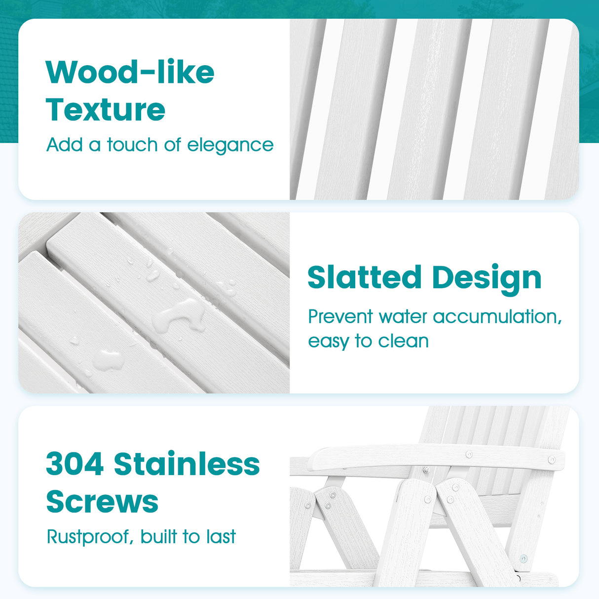 Foldable Patio Chair All-Weather HDPE Outdoor Dining Chair with Armrest-White