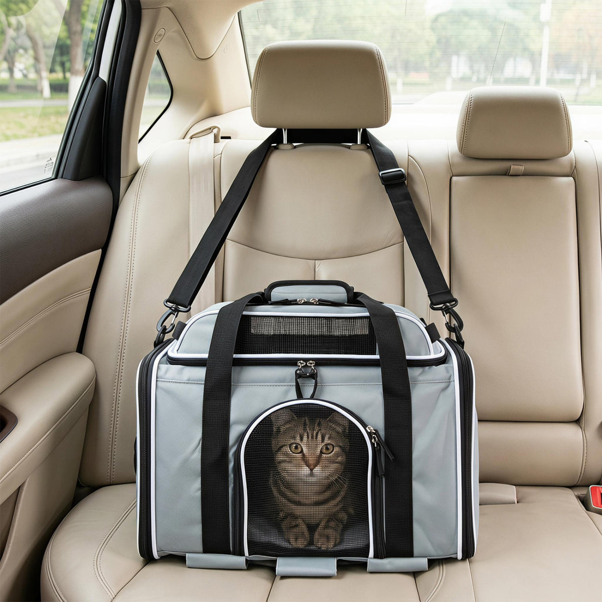Foldable Pet Carrier with Wheels Airline Approved Rolling Cat and Dog Carrier-Grey