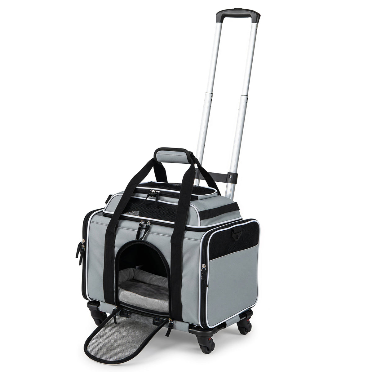 Foldable Pet Carrier with Wheels Airline Approved Rolling Cat and Dog Carrier-Grey