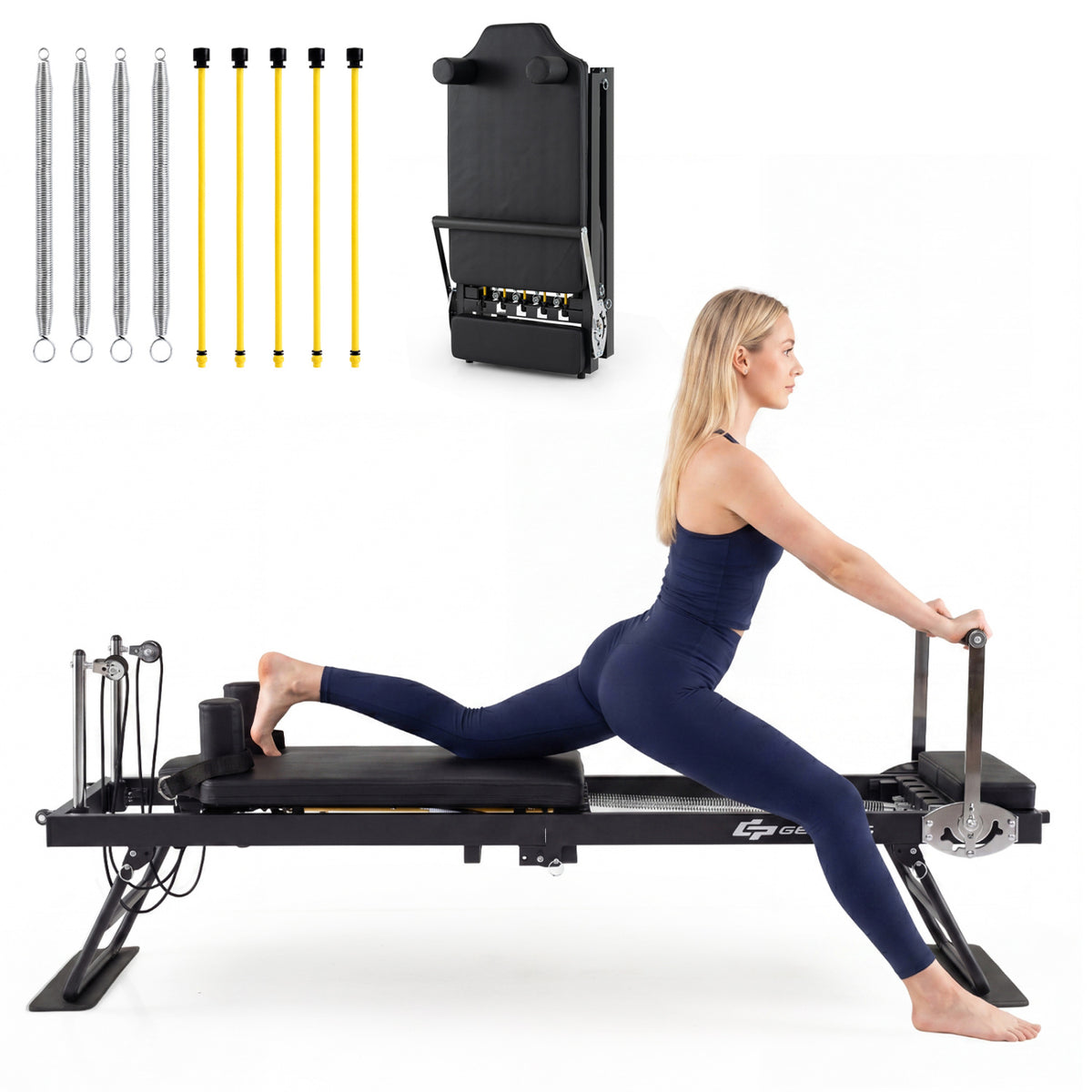 Foldable Pilates Reformer Machine for Home Gym Large Pilates Equipment-Black