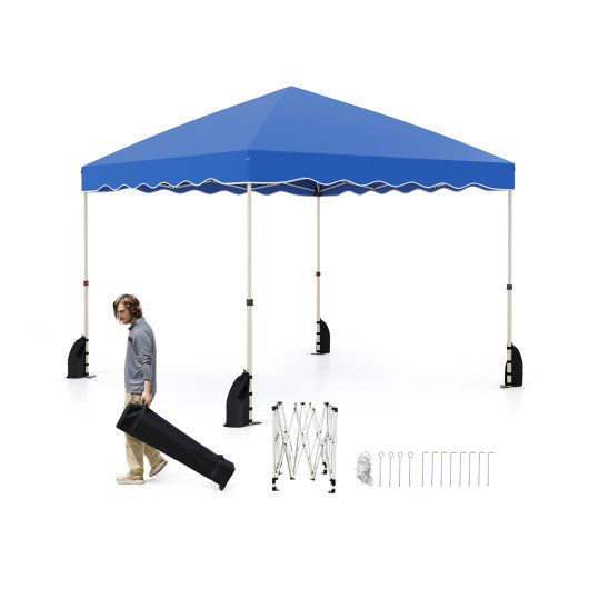 Foldable 10 X 10 Feet Pop up Canopy Tent with Wheeled Bag-Blue