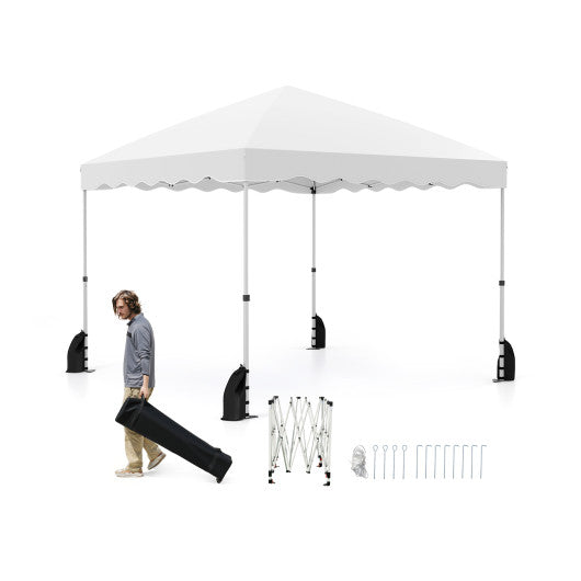 Foldable 10 X 10 Feet Pop up Canopy Tent with Wheeled Bag-White