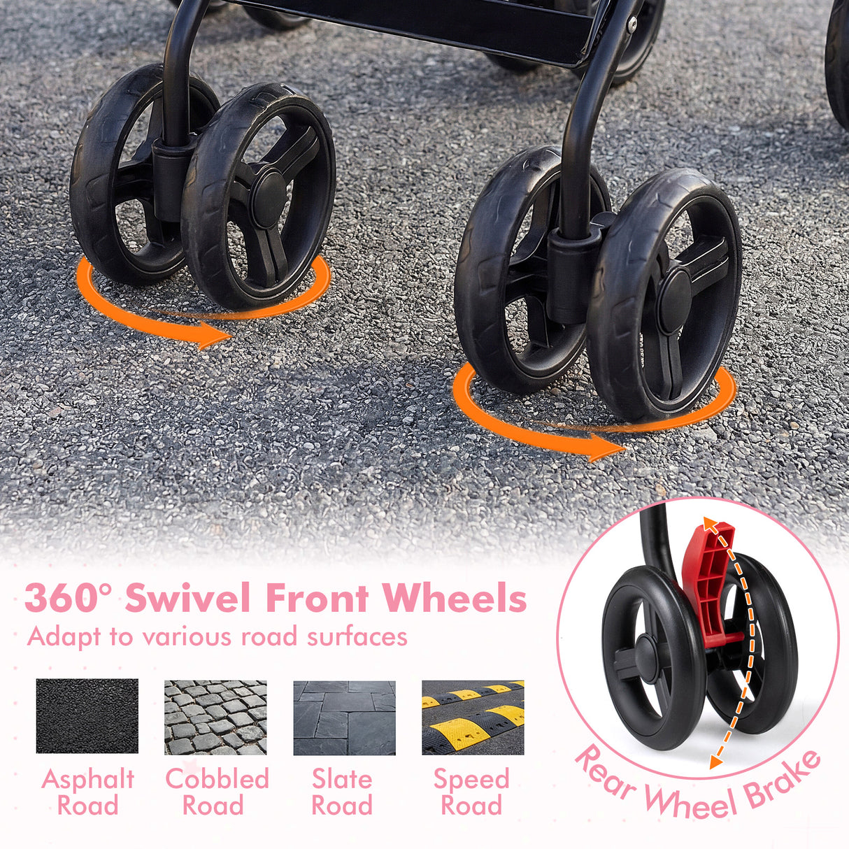Foldable Twin Baby Double Stroller Ultralight Umbrella Kids Stroller-Pink