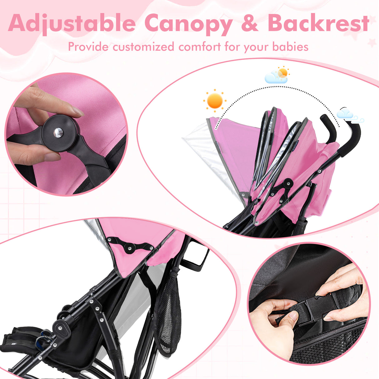 Foldable Twin Baby Double Stroller Ultralight Umbrella Kids Stroller-Black