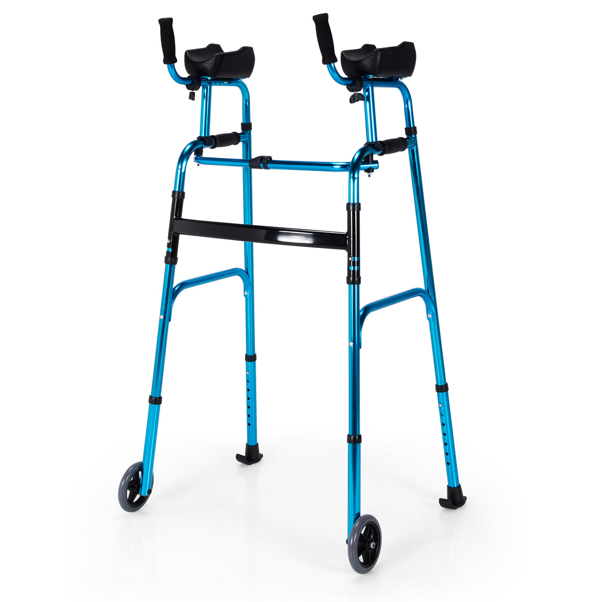 Folding Height Adjustable Walking Frame with Armrest Support-Silver