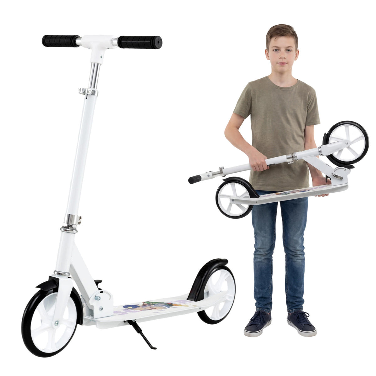 Folding Aluminum Alloy Scooter with 3 Adjustable Heights-White