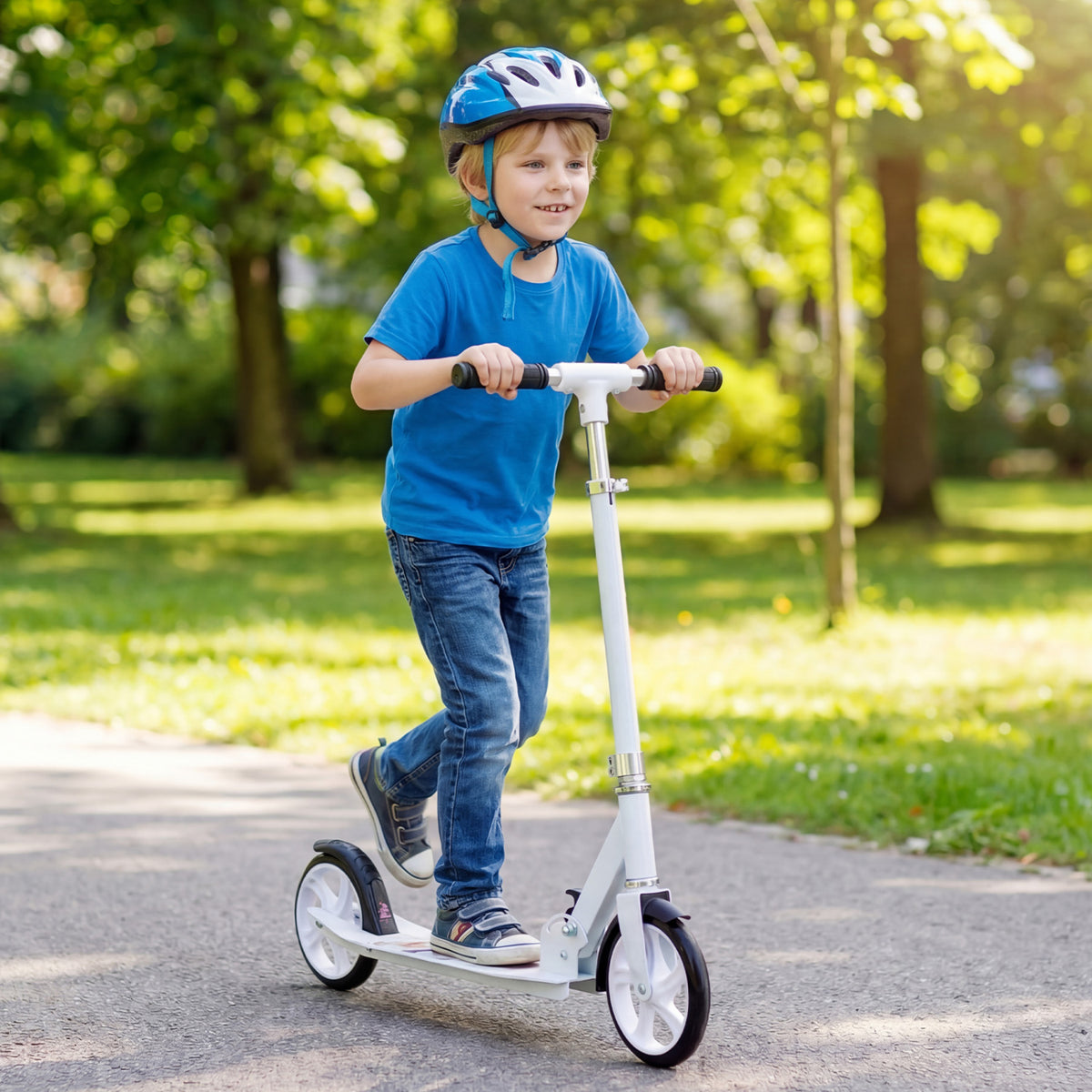 Folding Aluminum Alloy Scooter with 3 Adjustable Heights-White