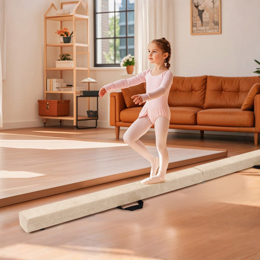 Folding Balance Beam with Solid Wood Base and Anti-slip Bottom-Beige
