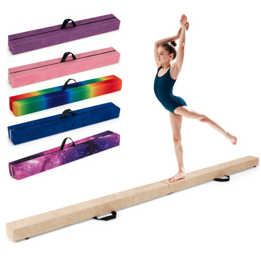 Folding Balance Beam with Solid Wood Base and Anti-slip Bottom-Beige