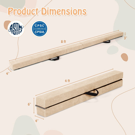 Folding Balance Beam with Solid Wood Base and Anti-slip Bottom-Beige