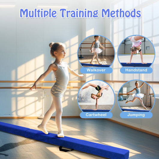 Folding Balance Beam with Solid Wood Base and Anti-slip Bottom-Blue