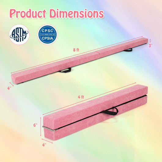 Folding Balance Beam with Solid Wood Base and Anti-slip Bottom-Light Pink