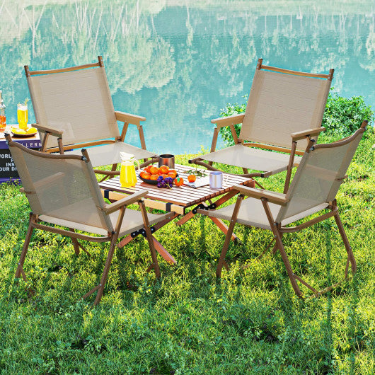 Folding Camp Chairs Set of 2 Lightweight Beach Chairs-Beige