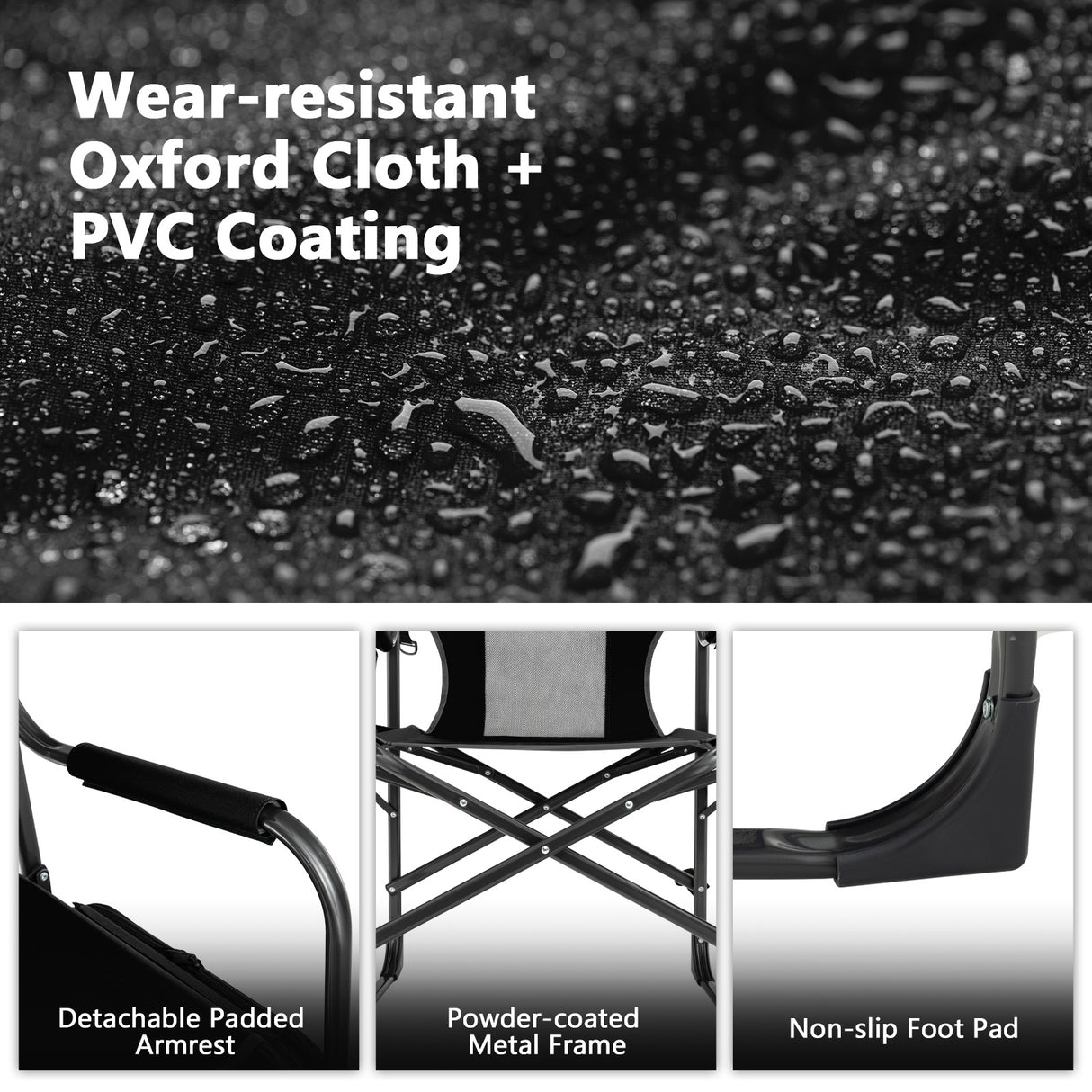 Folding Camping Directors Chair with Cooler Bag and Side Table-Black