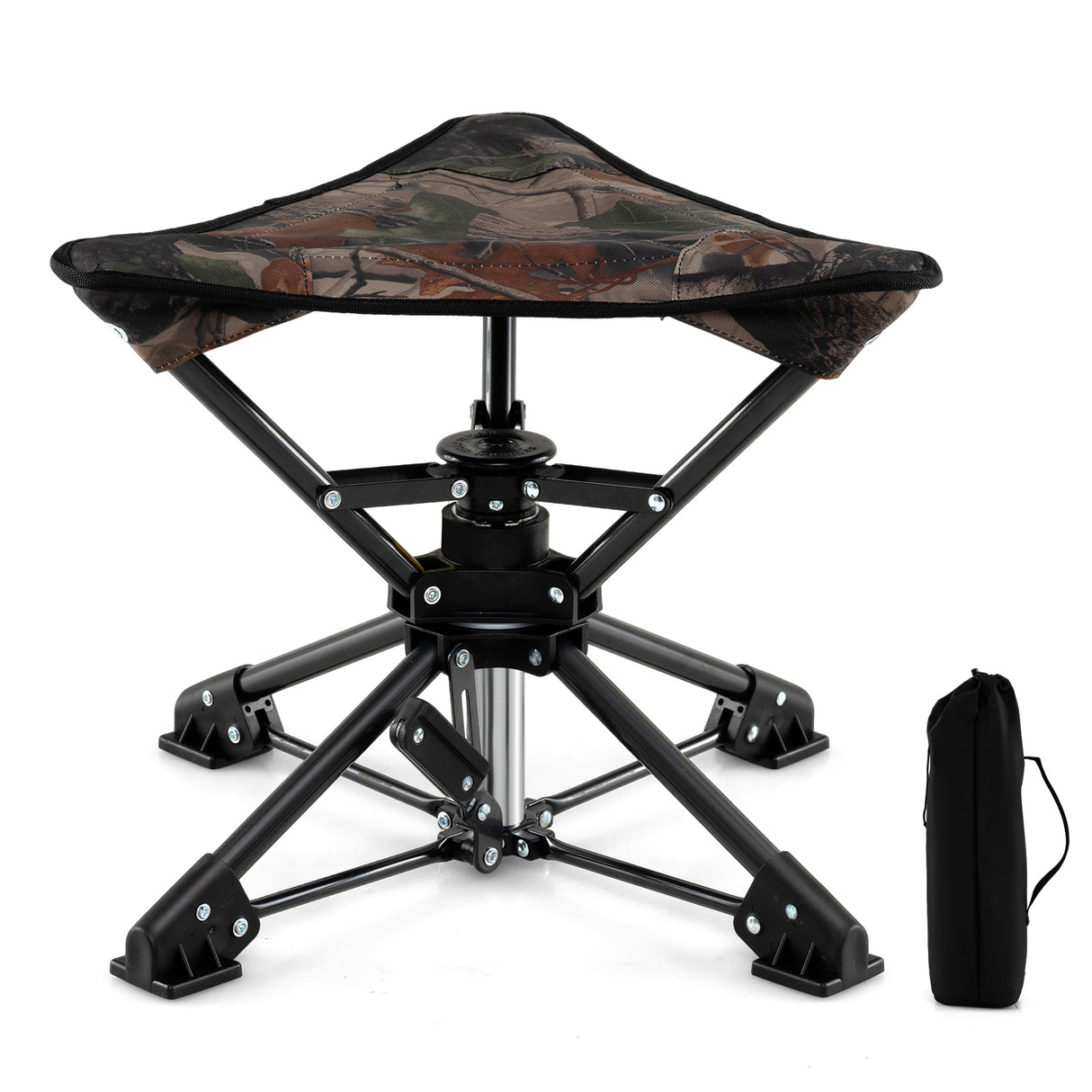 Folding Camping Stool 360 ° Swivel Hunting Chair with Anti-Sink Feet-Camouflage