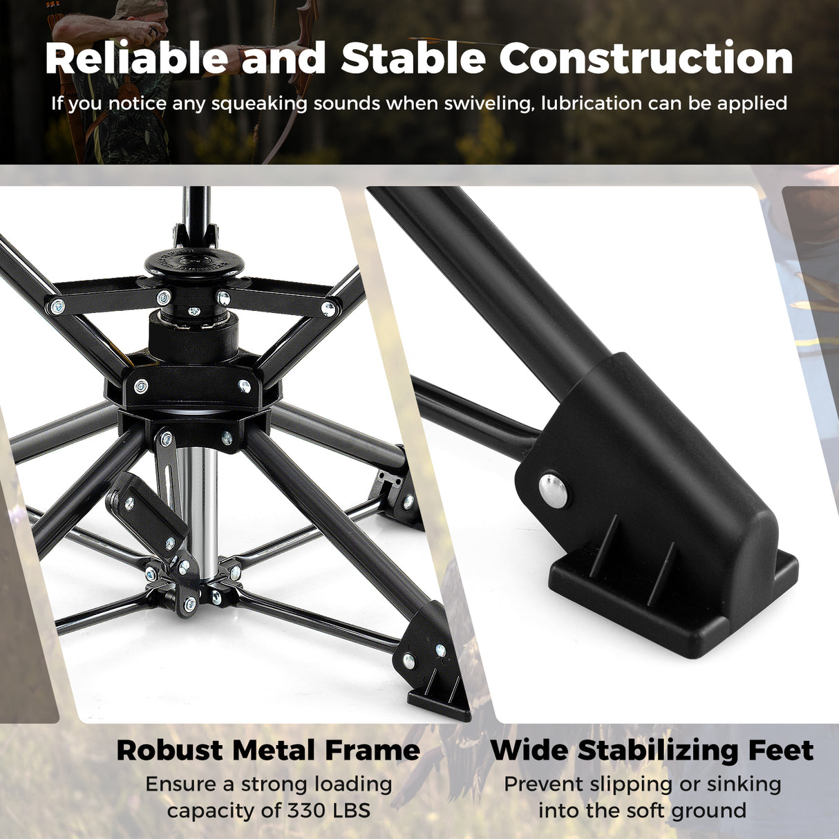 Folding Camping Stool 360 ° Swivel Hunting Chair with Anti-Sink Feet-Camouflage