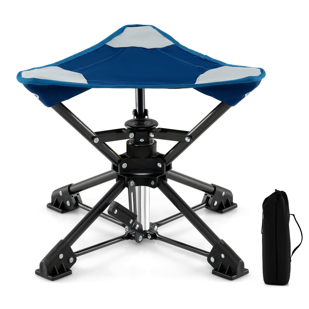Folding Camping Stool 360 ° Swivel Hunting Chair with Anti-Sink Feet-Blue