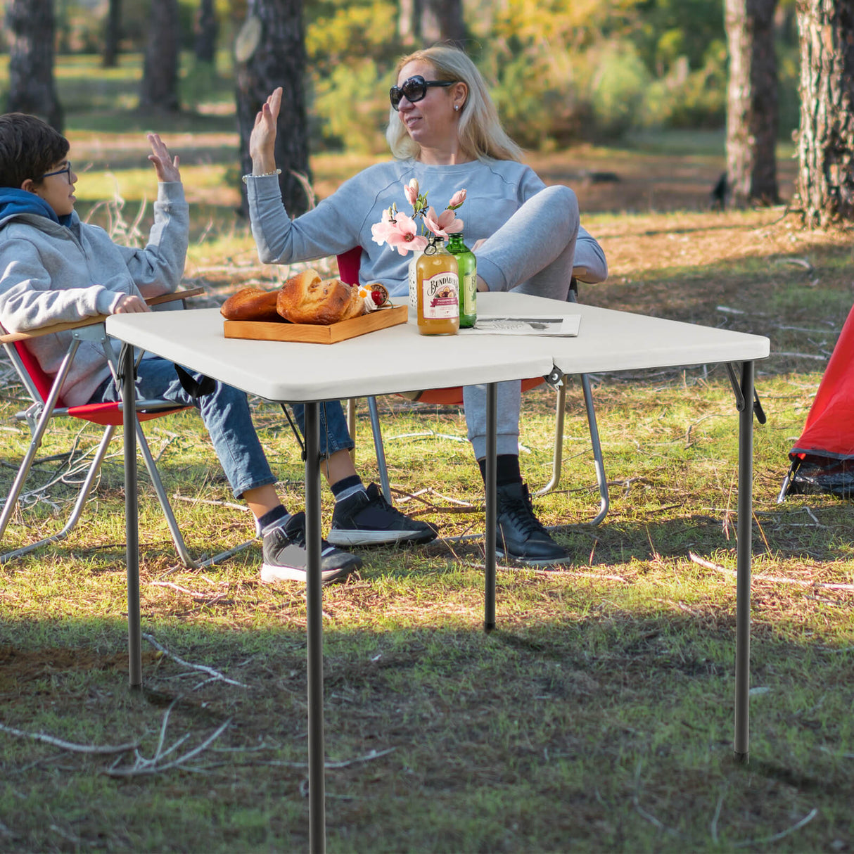 Folding Camping Table with All-Weather HDPE Tabletop and Rustproof Steel Frame-Gray