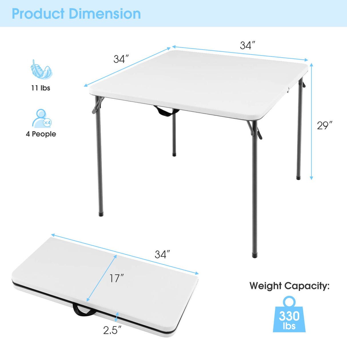 Folding Camping Table with All-Weather HDPE Tabletop and Rustproof Steel Frame-Gray