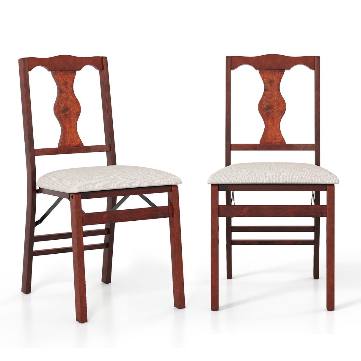 Folding Chairs Set of 2 Upholstered Dining Chairs with Comfy Padded Seats-Brown