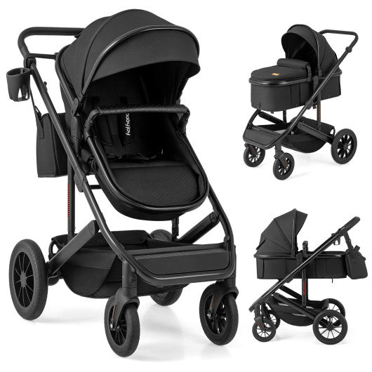 3-in-1 Folding Convertible Newborn Stroller with Detachable Bassinet-Black