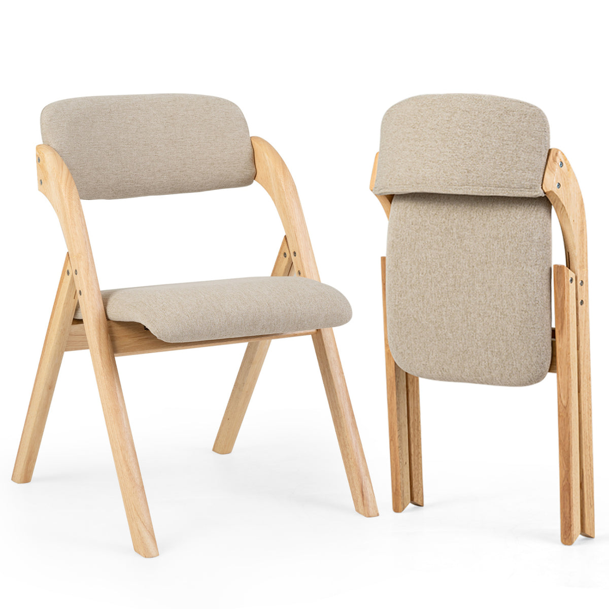 Folding Dining Chairs Set of 2 with Cushion-Beige