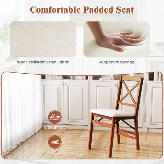 Folding Dining Chairs Set of 2 with Padded Seat and Rubber Wood Frame-A