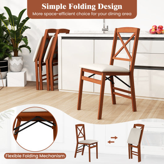 Folding Dining Chairs Set of 2 with Padded Seat and Rubber Wood Frame-A