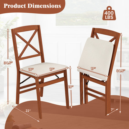 Folding Dining Chairs Set of 2 with Padded Seat and Rubber Wood Frame-A
