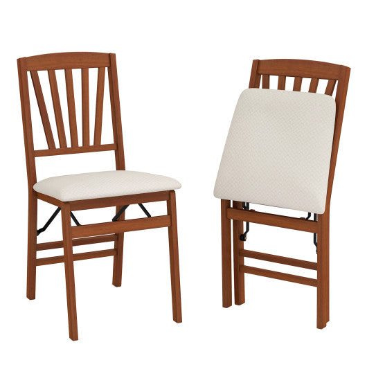 Folding Dining Chairs Set of 2 with Padded Seat and Rubber Wood Frame-B
