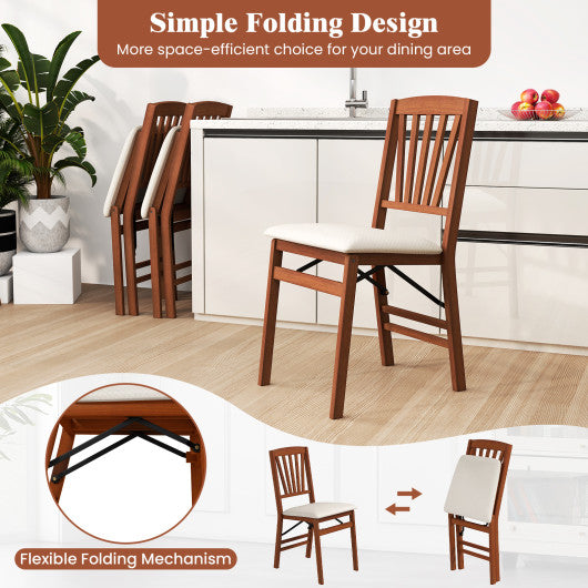 Folding Dining Chairs Set of 2 with Padded Seat and Rubber Wood Frame-B